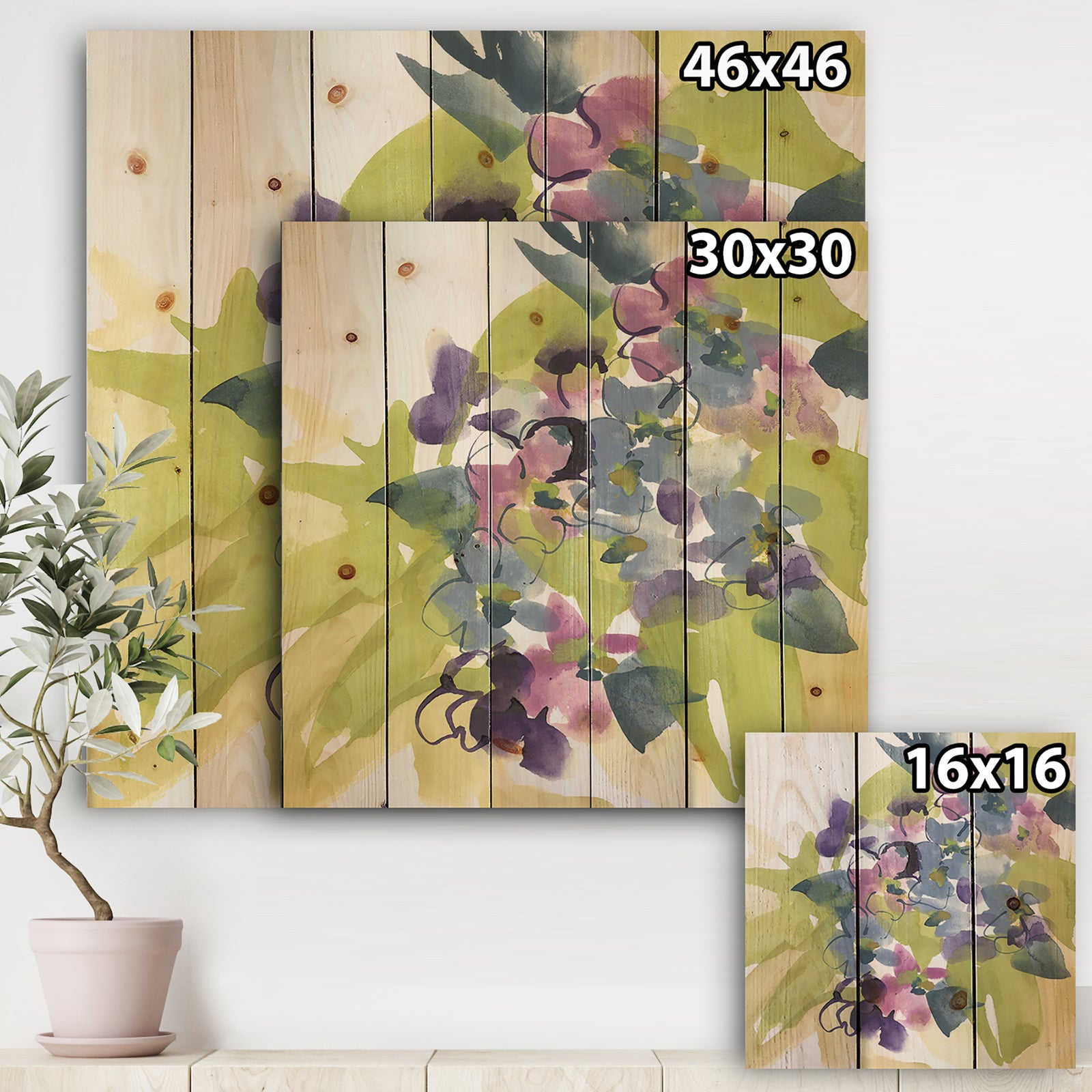 Spring Bouquet I - Traditional Print on Natural Pine Wood
