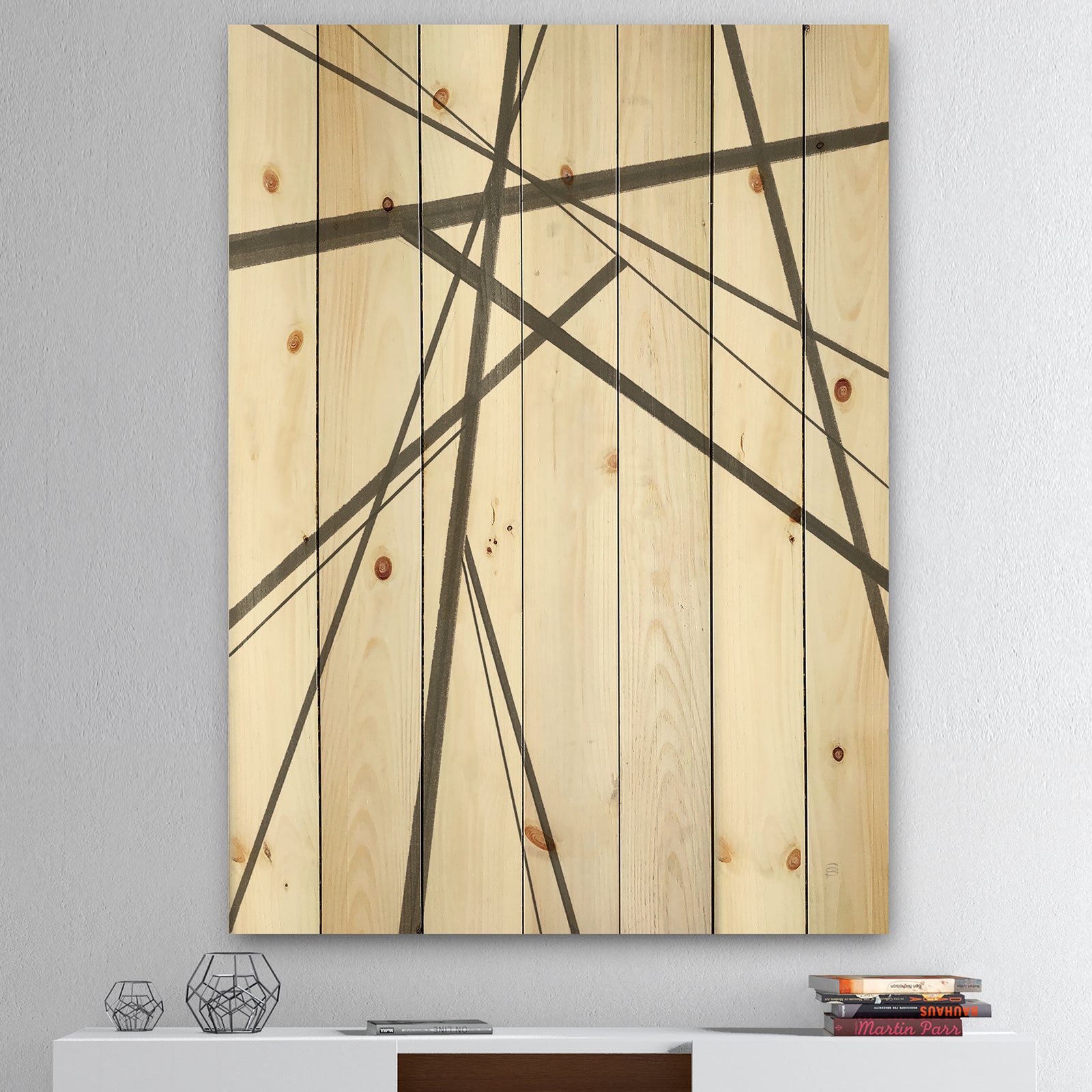 minimalist black and white III - Transitional Print on Natural Pine Wood