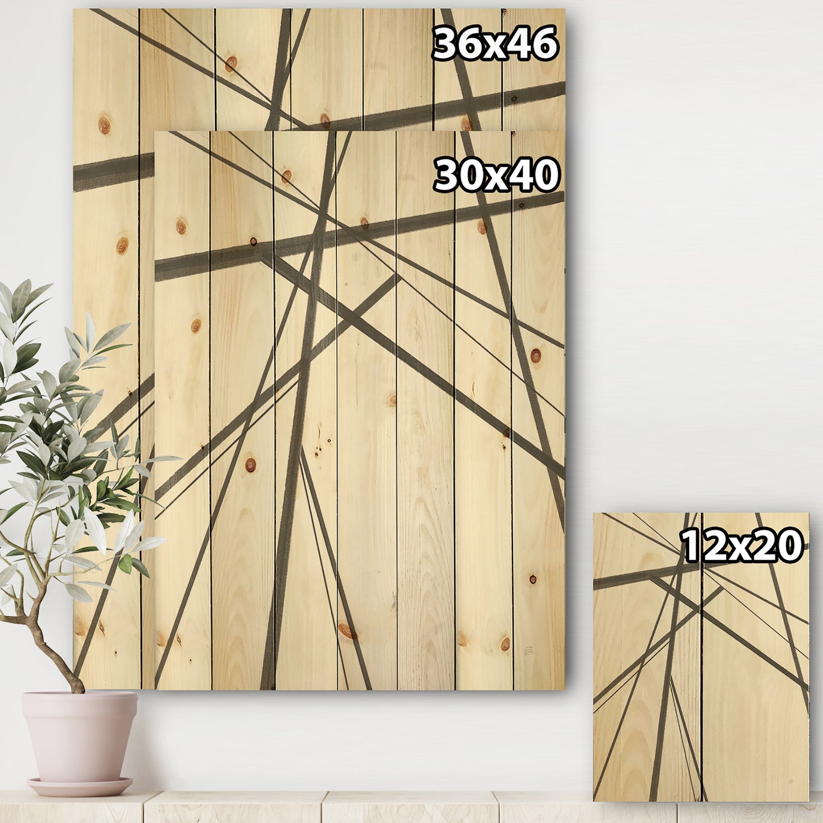 minimalist black and white III - Transitional Print on Natural Pine Wood