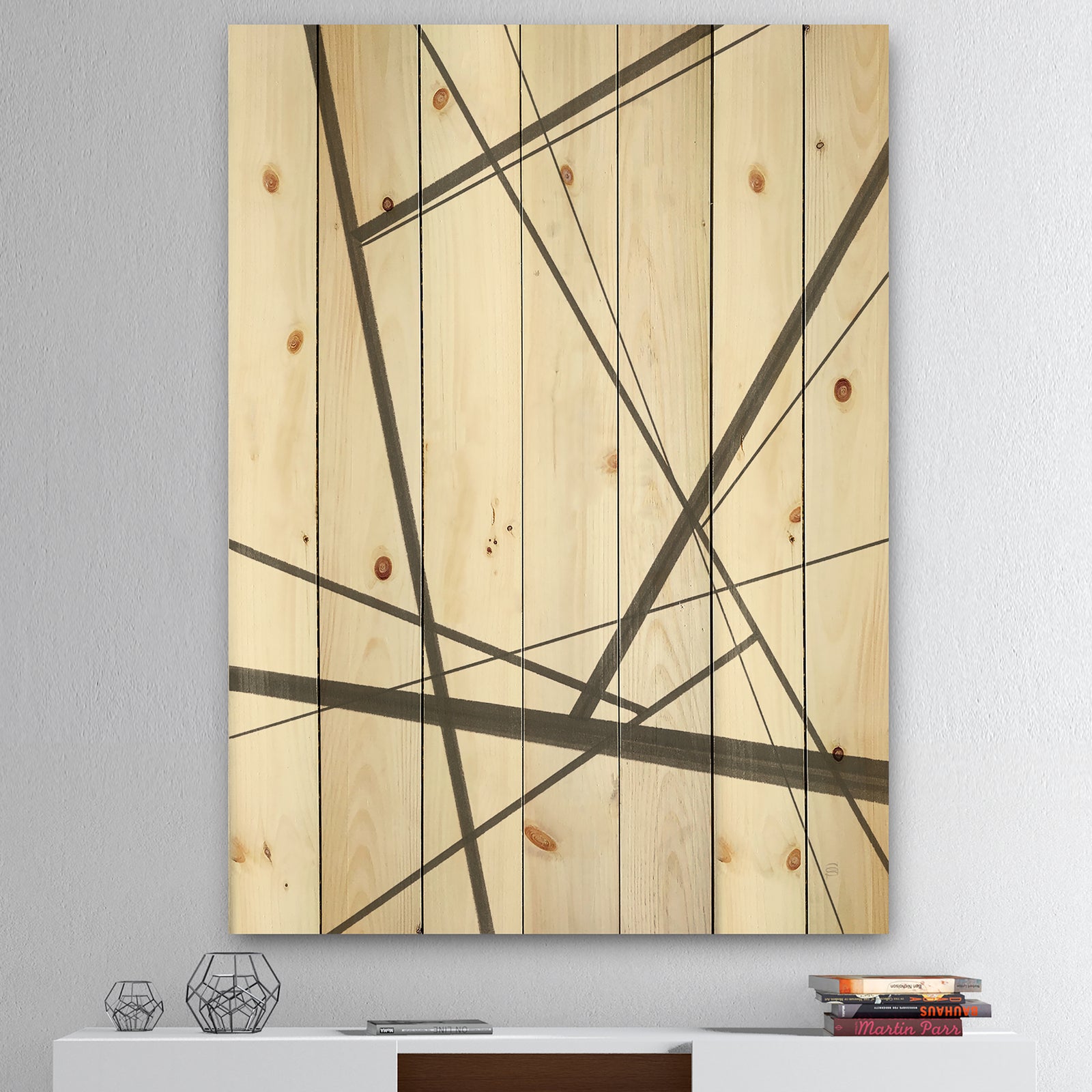 minimalist black and white IV - Transitional Print on Natural Pine Wood