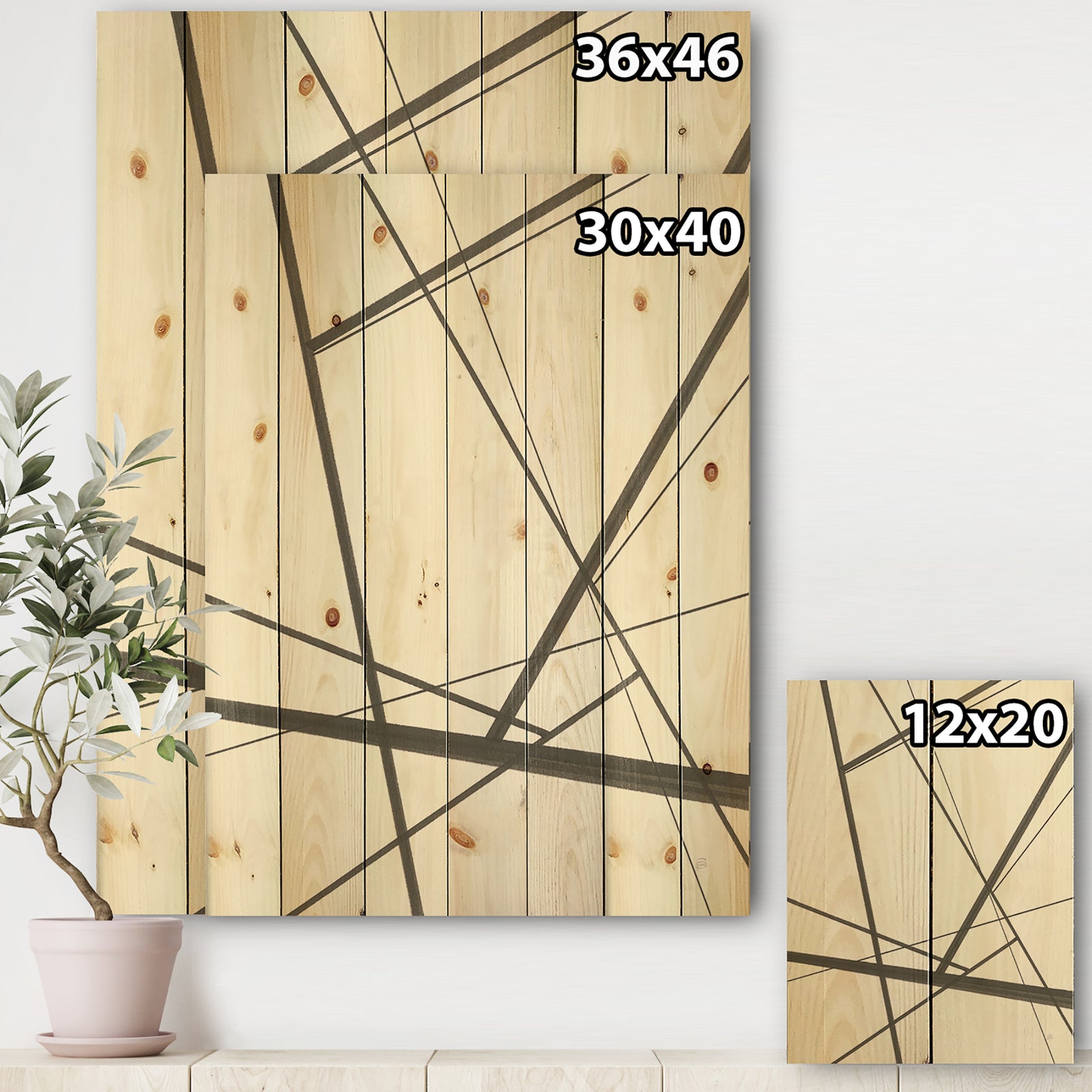 minimalist black and white IV - Transitional Print on Natural Pine Wood