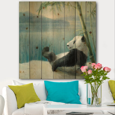 Panda after a long day - Traditional Print on Natural Pine Wood