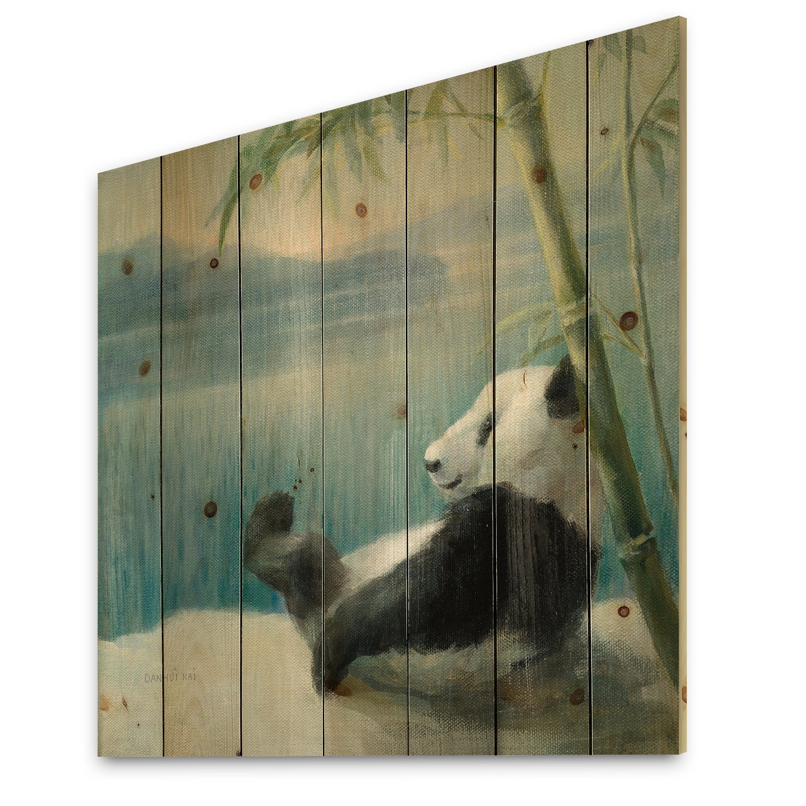 Panda after a long day - Traditional Print on Natural Pine Wood