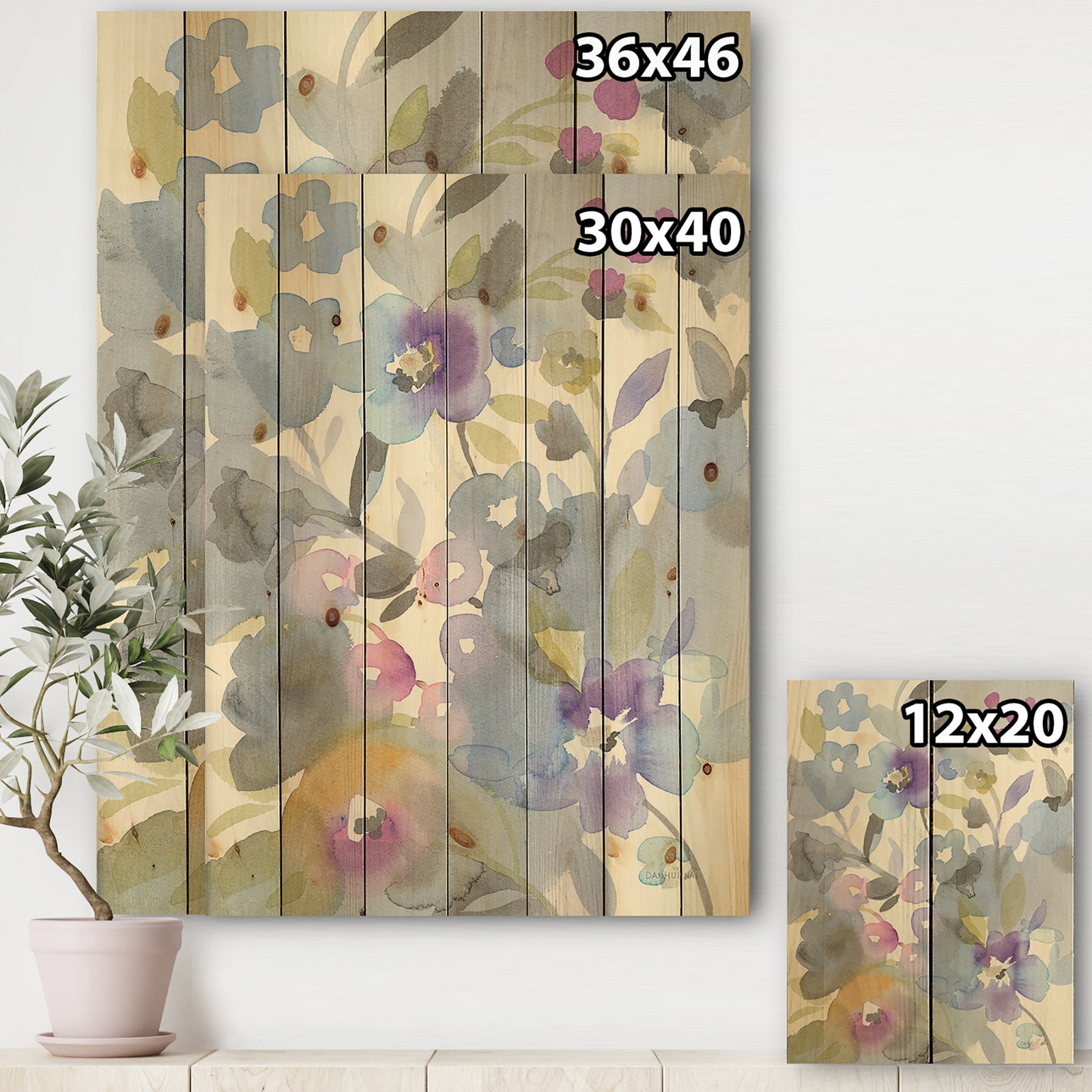 Jewel Garden II - Modern Farmhouse Print on Natural Pine Wood