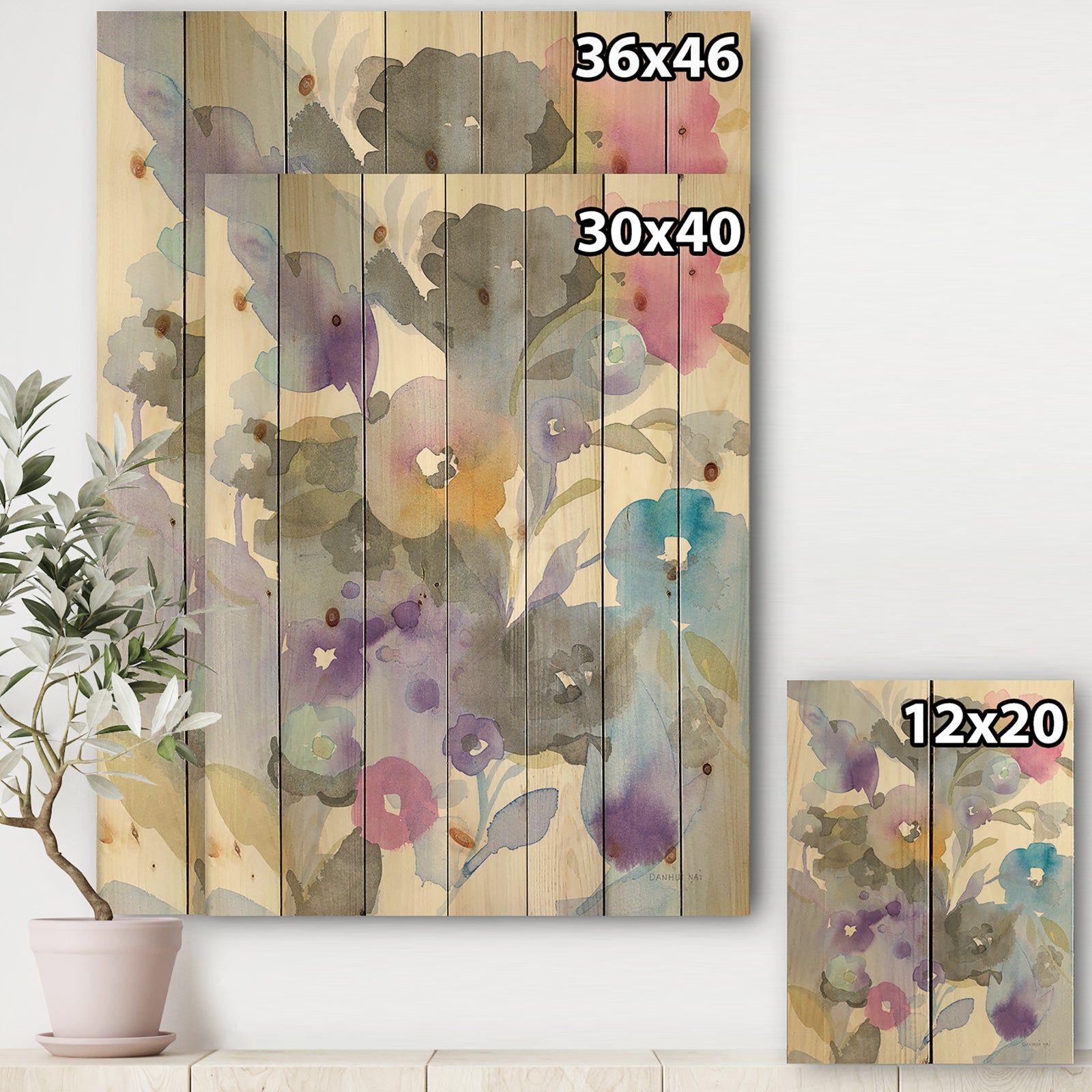 Jewel Garden I - Modern Farmhouse Print on Natural Pine Wood