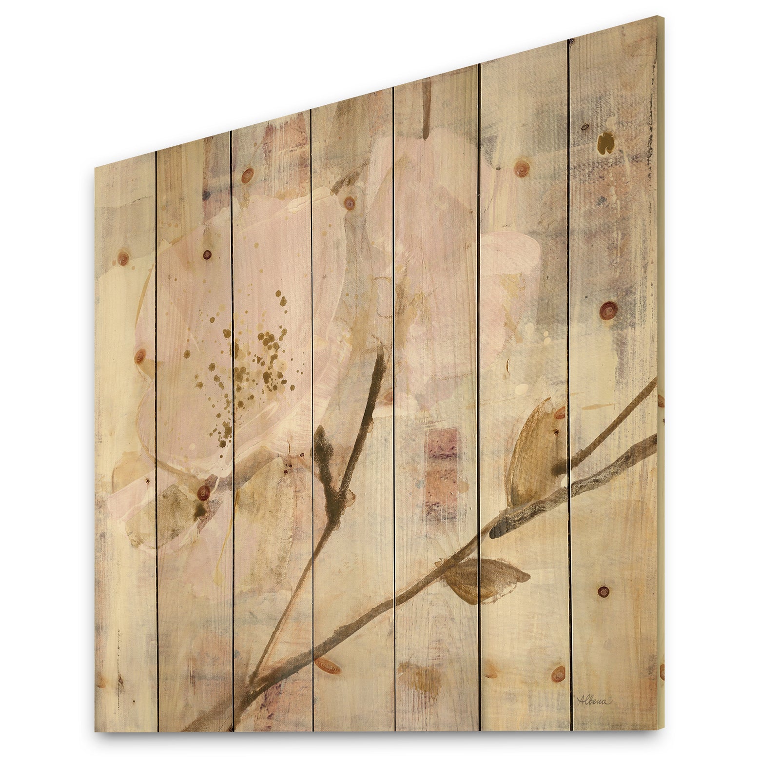 Elegance I Pink - Shabby Chic Print on Natural Pine Wood