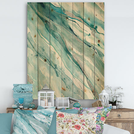 Silver Springs II Blue Green - Nautical & Coastal Print on Natural Pine Wood