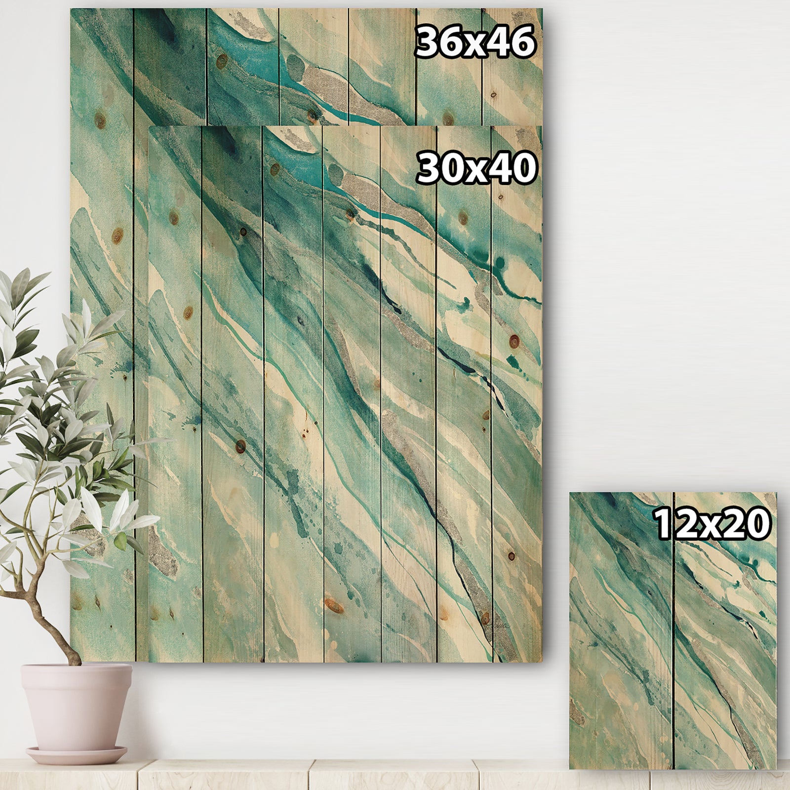 Silver Springs II Blue Green - Nautical & Coastal Print on Natural Pine Wood