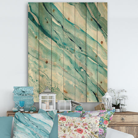 Silver Springs I Blue Green - Nautical & Coastal Print on Natural Pine Wood