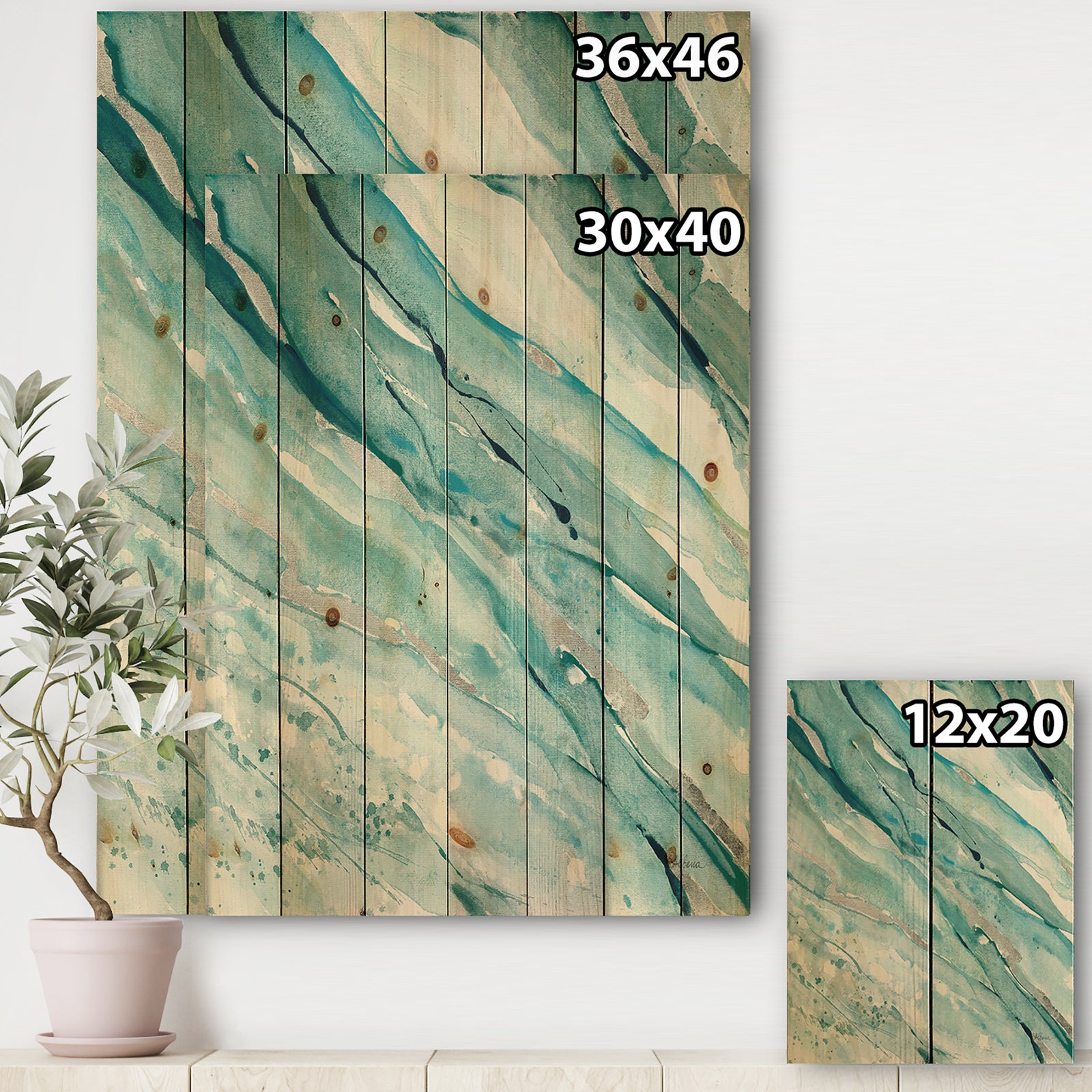 Silver Springs I Blue Green - Nautical & Coastal Print on Natural Pine Wood