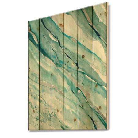 Silver Springs I Blue Green - Nautical & Coastal Print on Natural Pine Wood