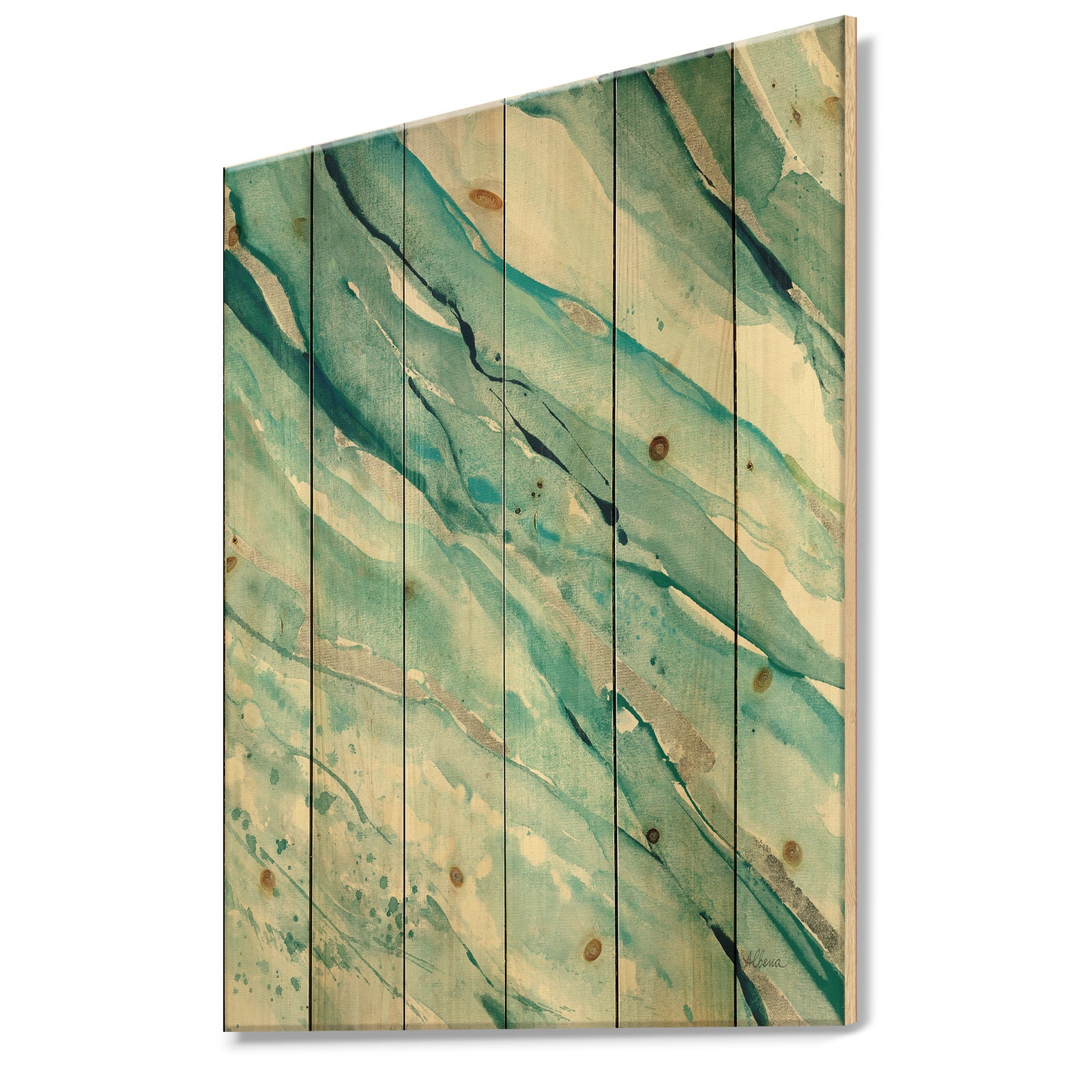 Silver Springs I Blue Green - Nautical & Coastal Print on Natural Pine Wood