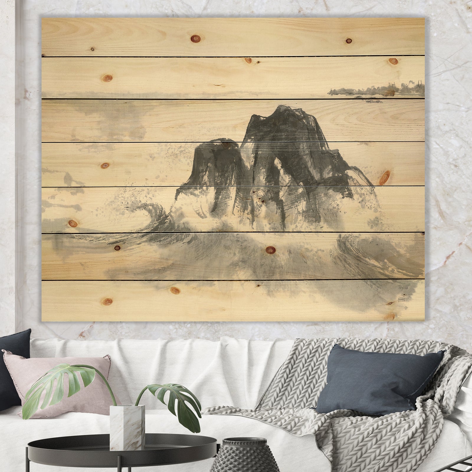 Ocean Waves - Lake House Print on Natural Pine Wood