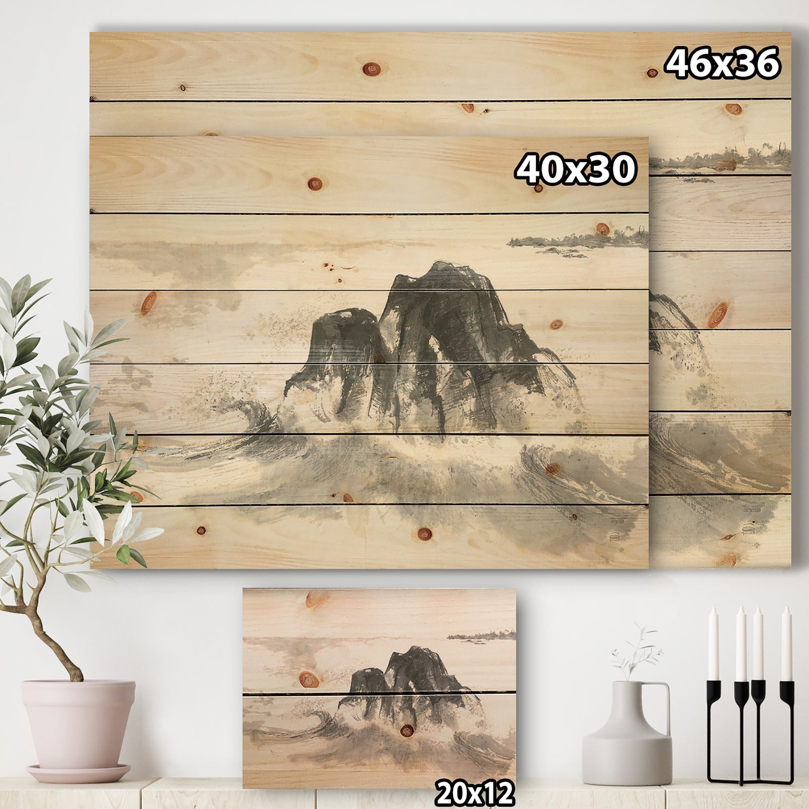 Ocean Waves - Lake House Print on Natural Pine Wood