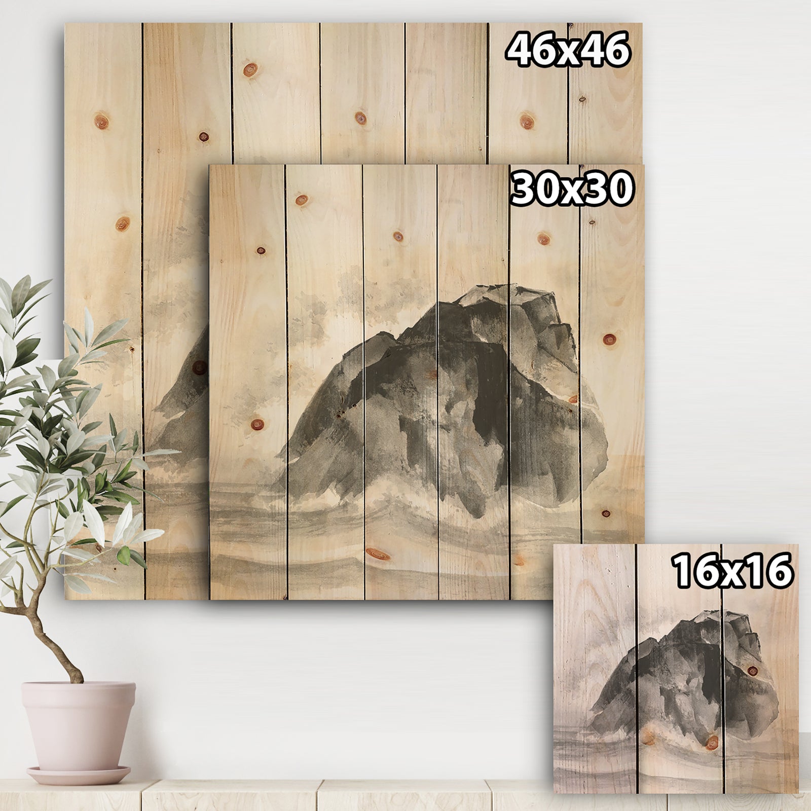 Solitary Rock - Lake House Print on Natural Pine Wood