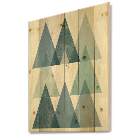minimal Triangles IV Blue - Mid-Century Modern Print on Natural Pine Wood