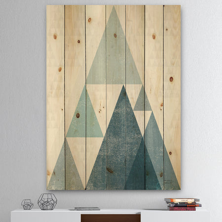 minimal Triangles III Blue - Mid-Century Modern Print on Natural Pine Wood