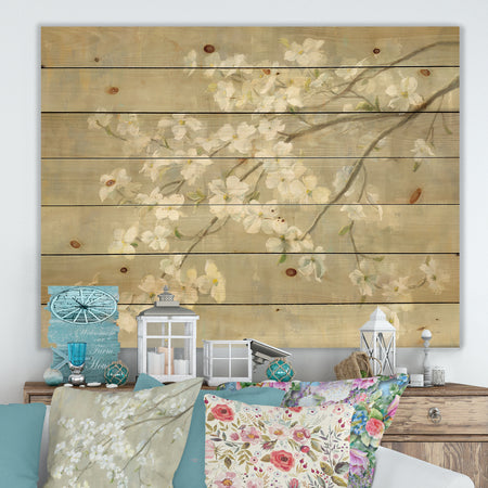 Dogwood in Spring Neutral - Farmhouse Print on Natural Pine Wood