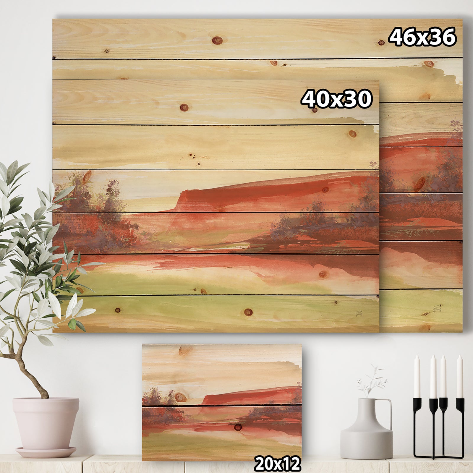 Red Rock III - Traditional Print on Natural Pine Wood