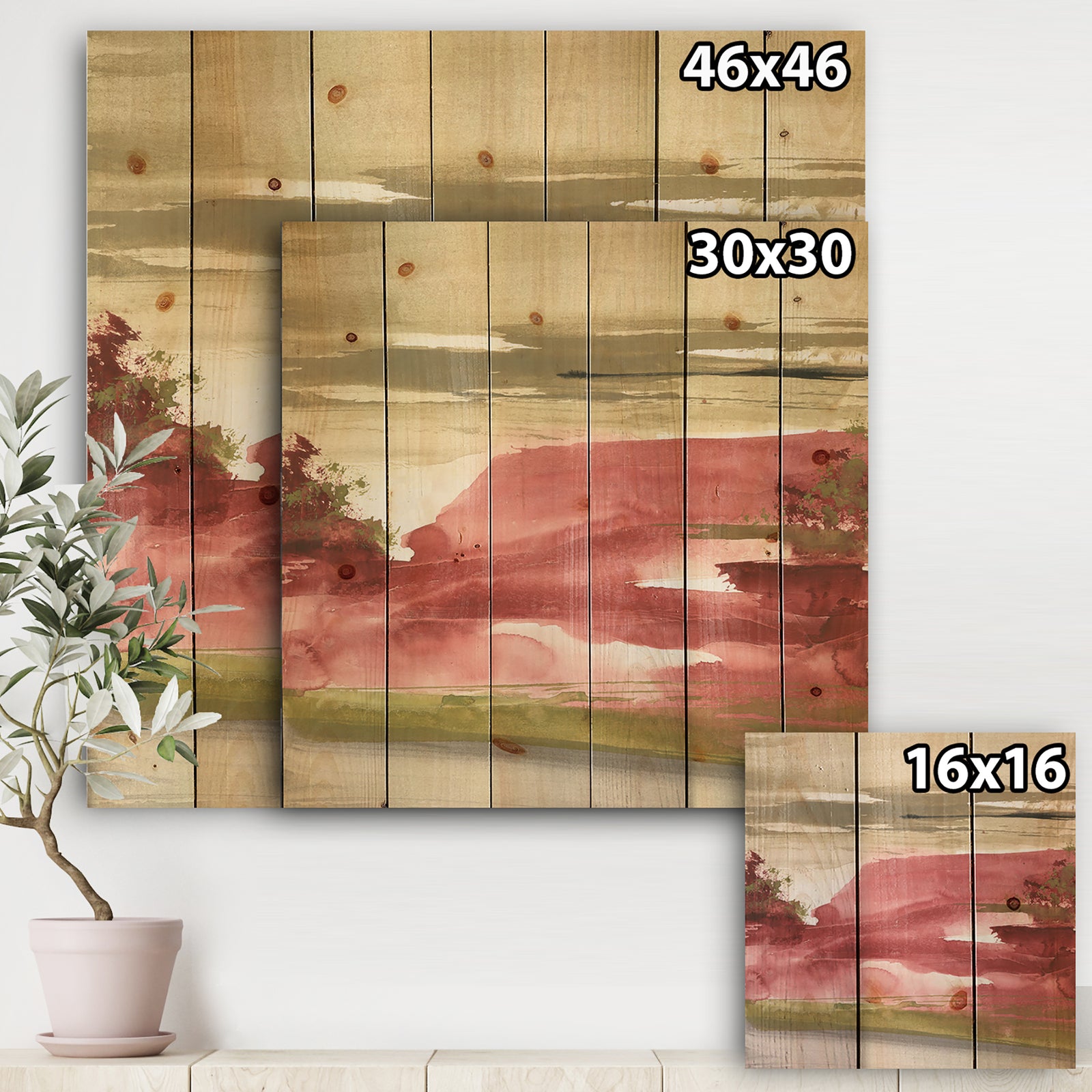 Red Rock I - Traditional Print on Natural Pine Wood