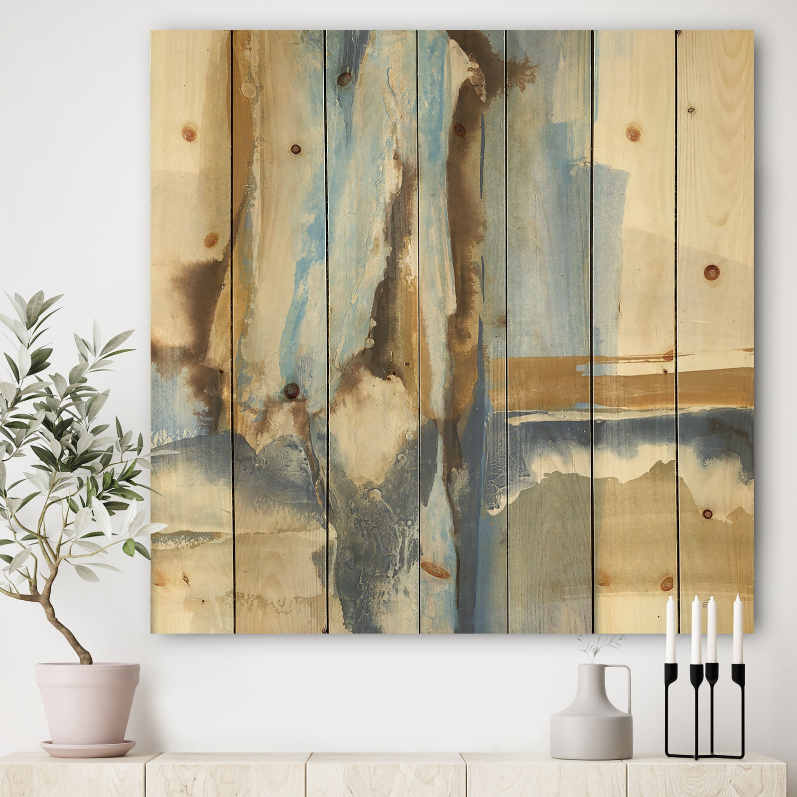 River Run II - Modern & Contemporary Print on Natural Pine Wood