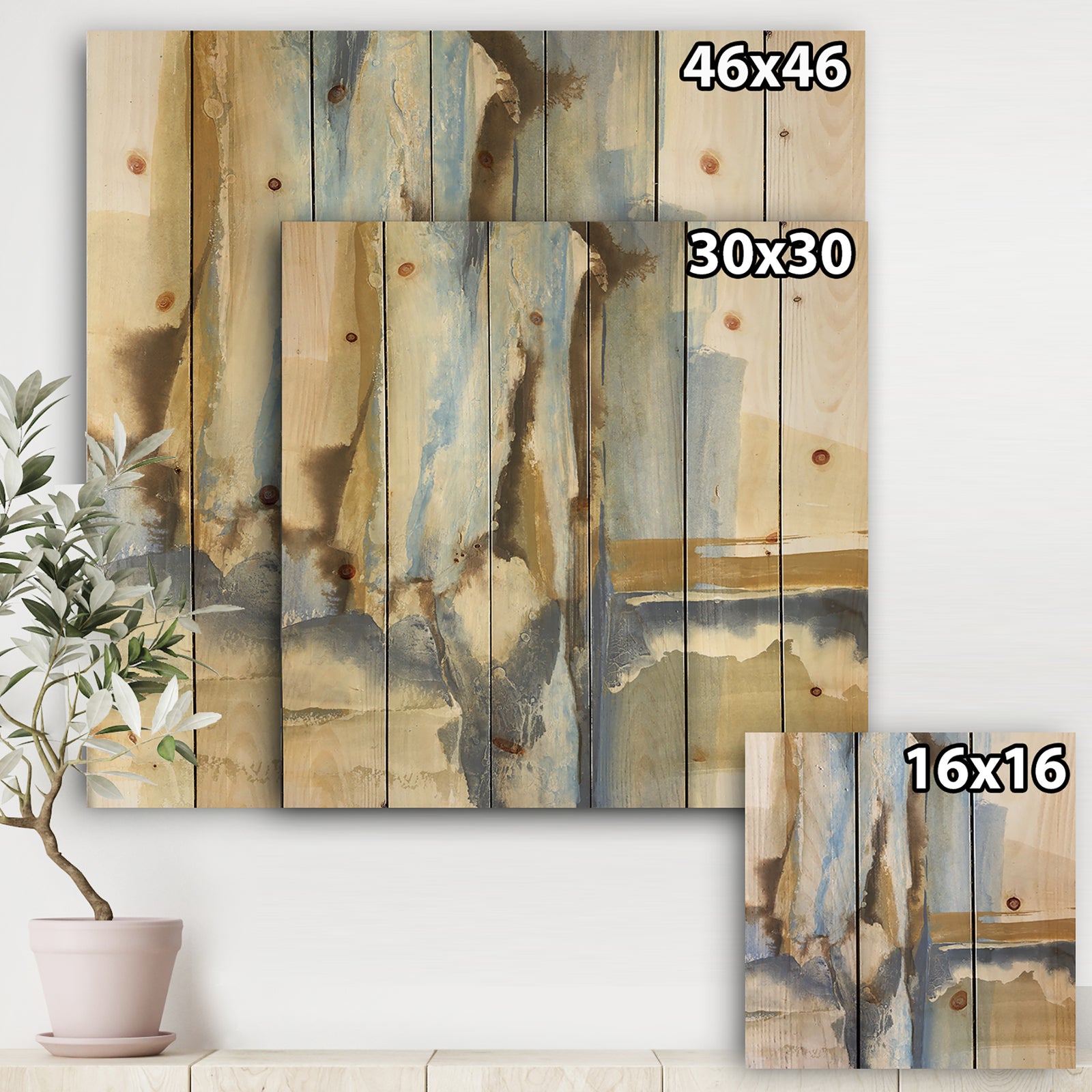 River Run II - Modern & Contemporary Print on Natural Pine Wood