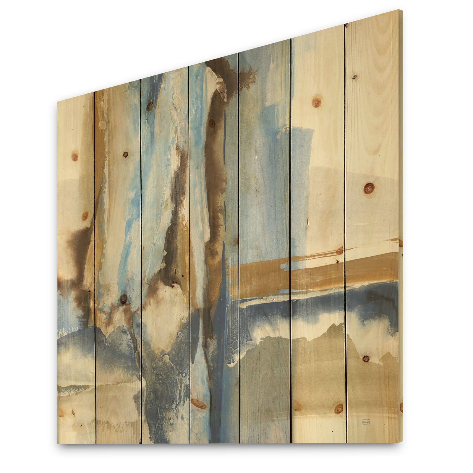 River Run II - Modern & Contemporary Print on Natural Pine Wood