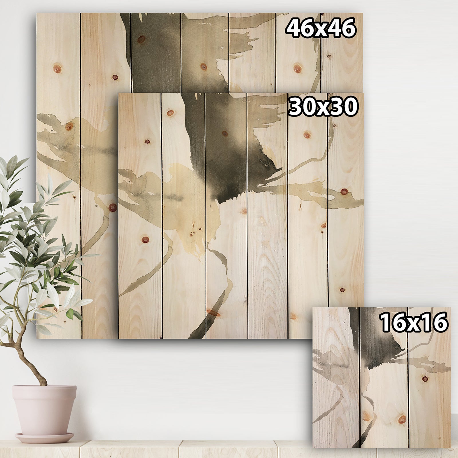 minimal geometric Gesture I - Transitional Print on Natural Pine Wood