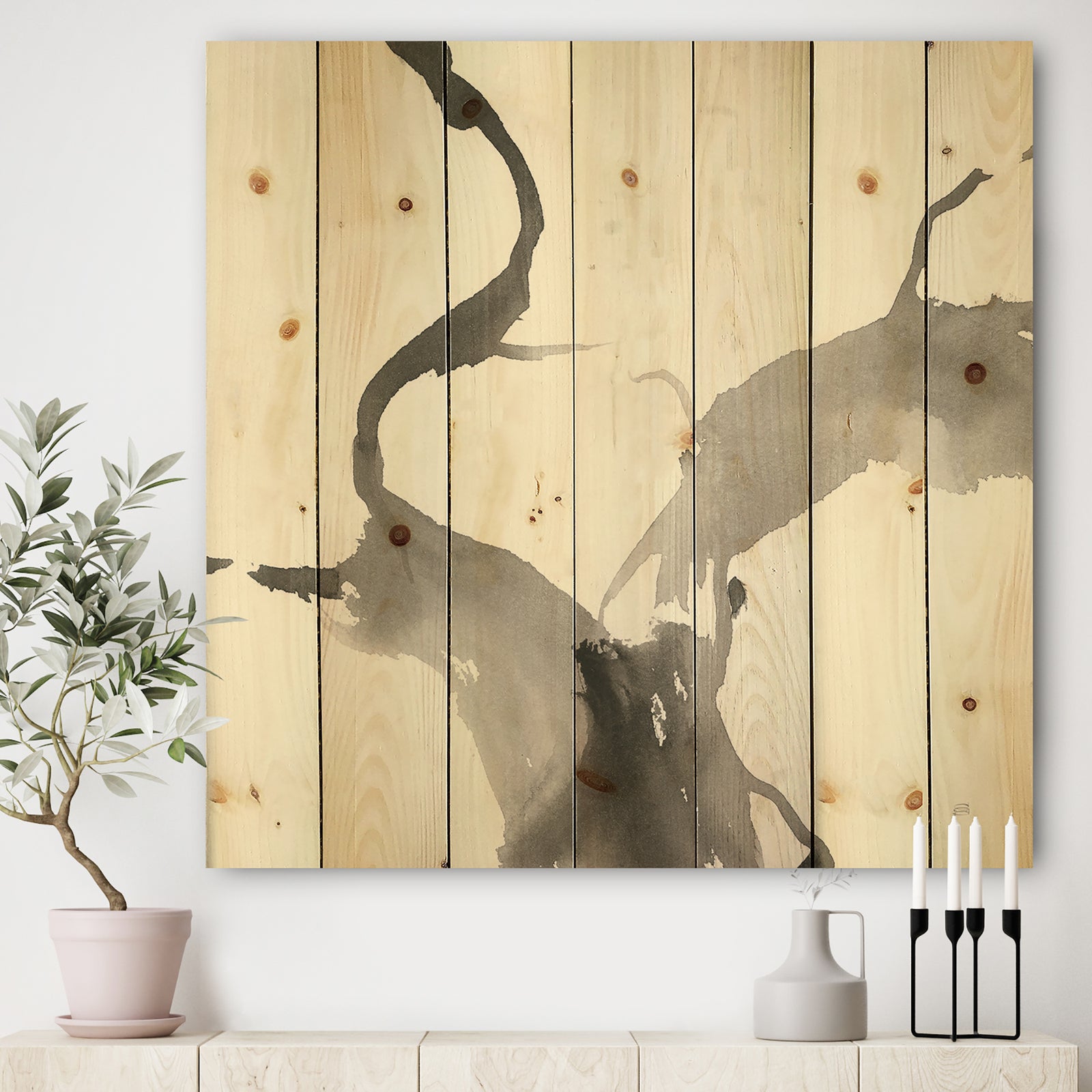 minimal geometric Gesture II - Transitional Print on Natural Pine Wood