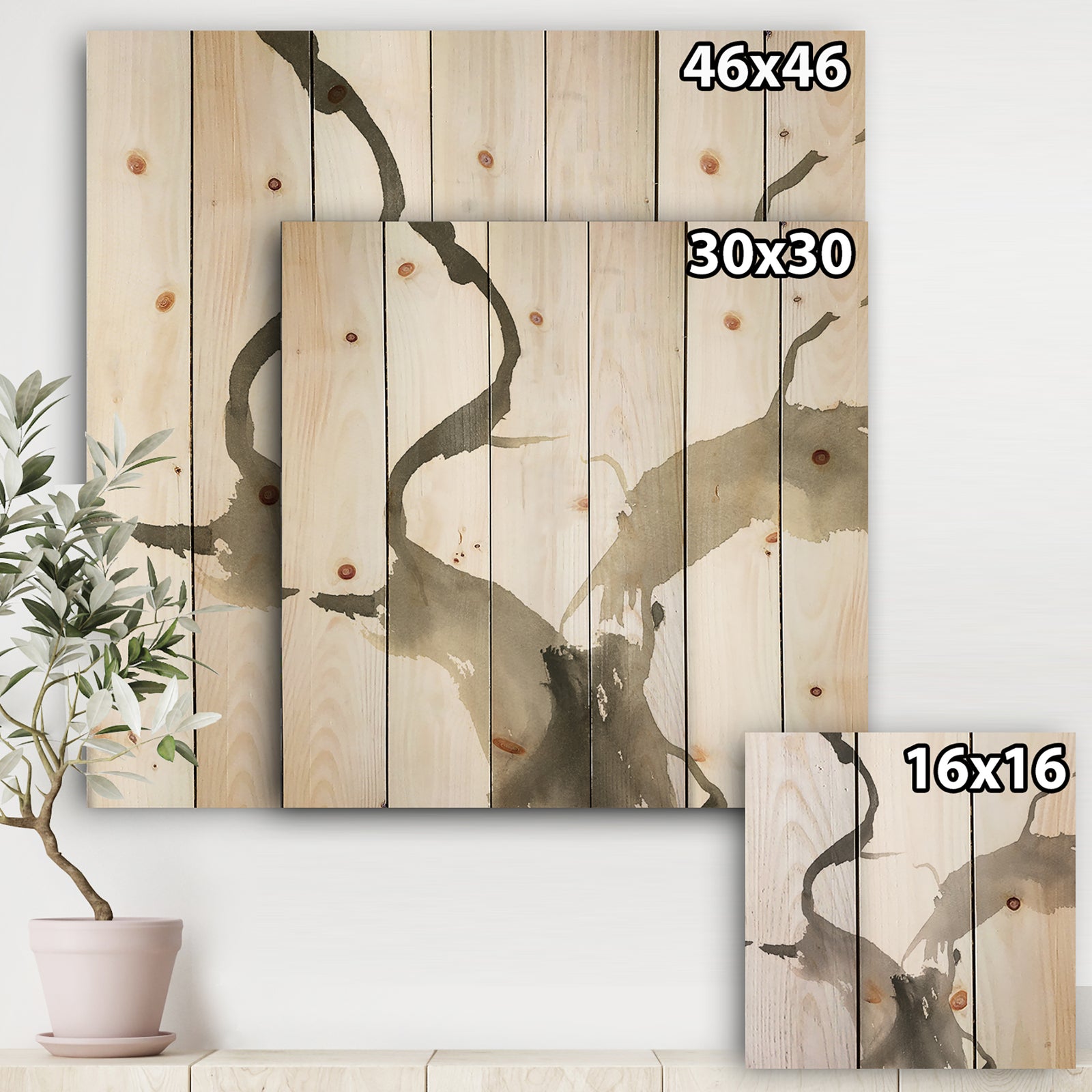 minimal geometric Gesture II - Transitional Print on Natural Pine Wood