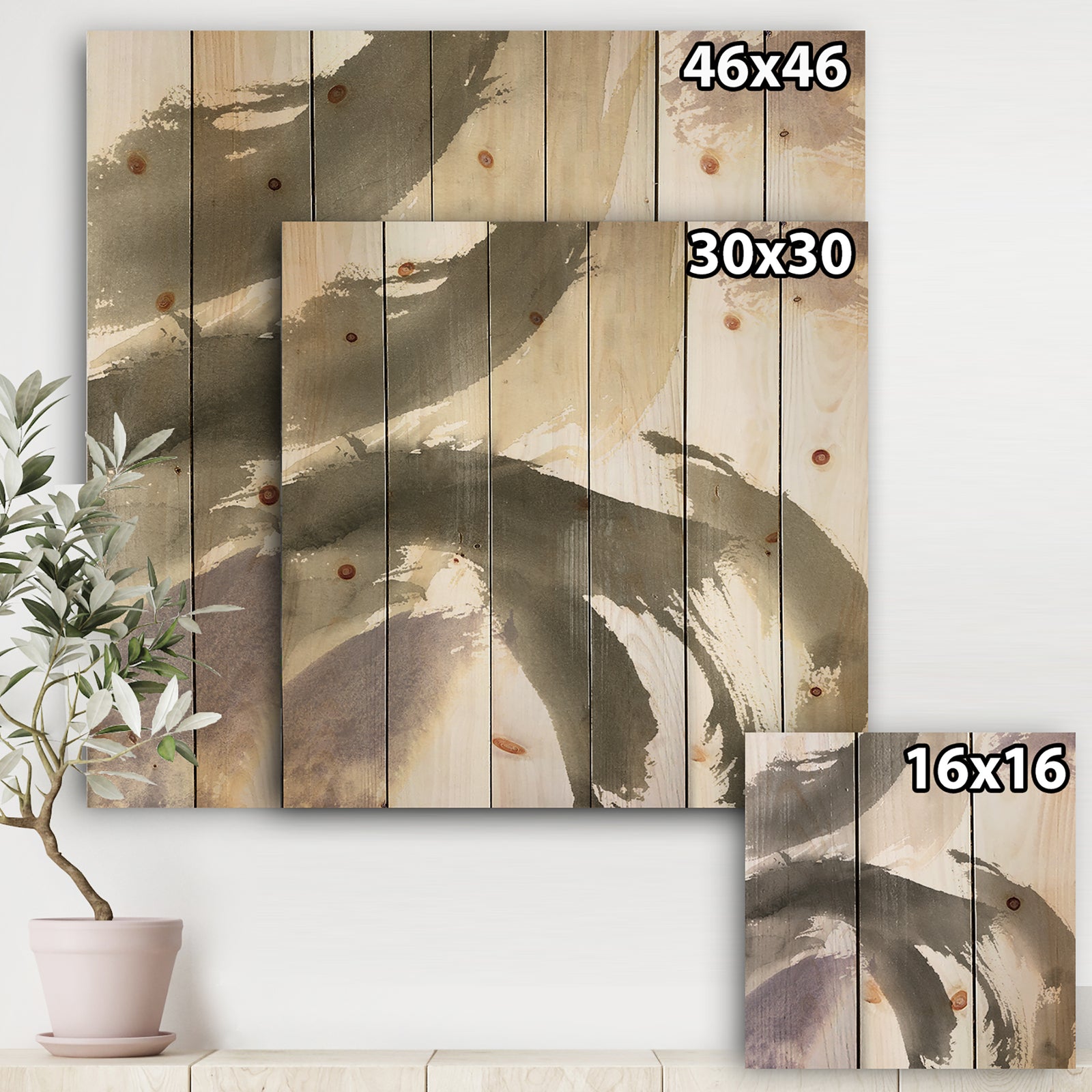 minimal geometric Gesture III - Transitional Print on Natural Pine Wood
