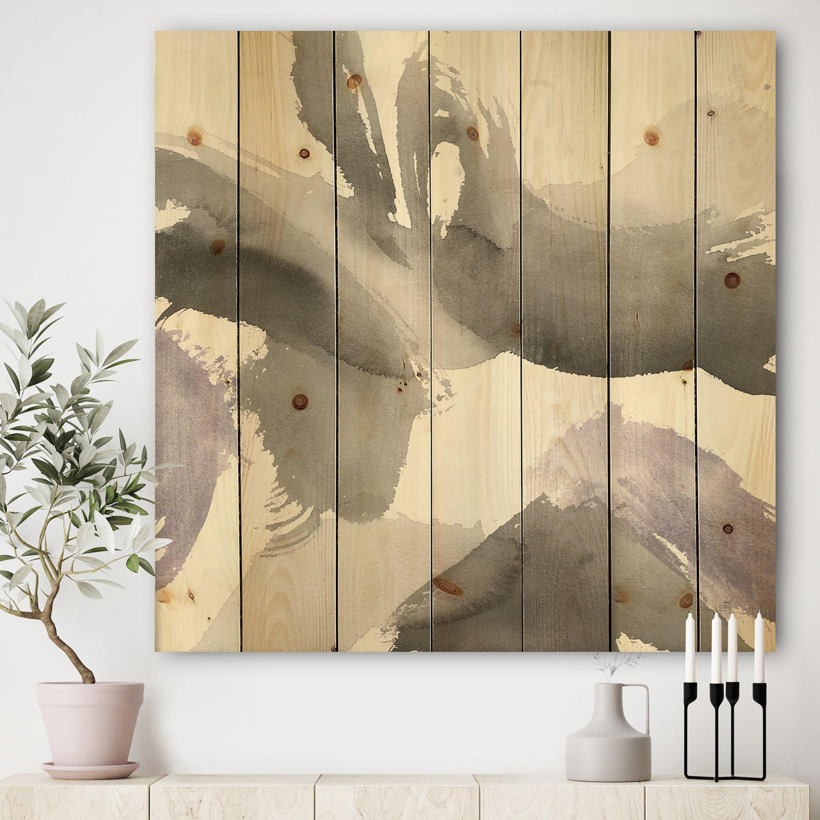 minimal geometric Gesture IV - Transitional Print on Natural Pine Wood