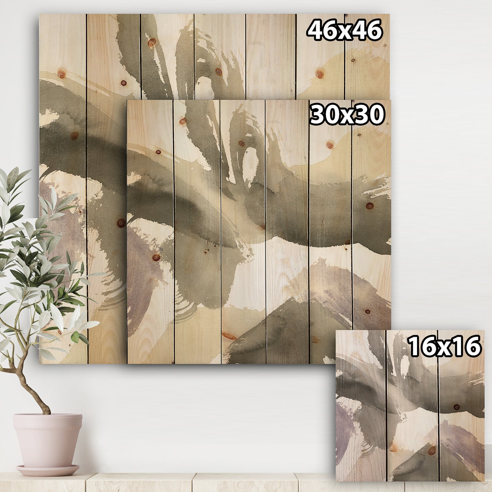 minimal geometric Gesture IV - Transitional Print on Natural Pine Wood