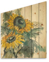 Tradionnal Sunflower I - Cabin & Lodge Print on Natural Pine Wood