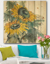 Tradionnal Sunflower I - Cabin & Lodge Print on Natural Pine Wood