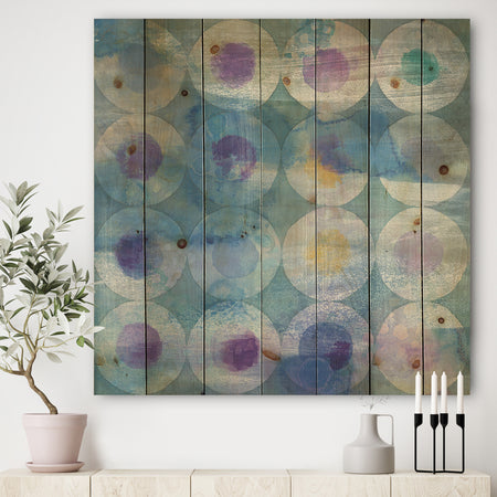 Watercolor Geometrical Circles I - Mid-Century Modern Print on Natural Pine Wood