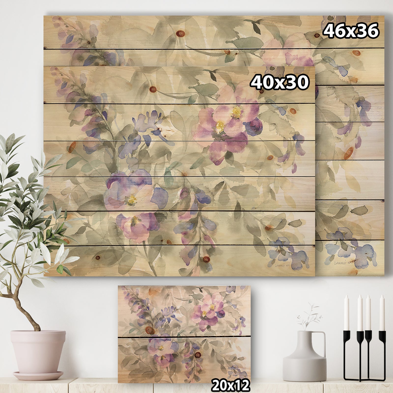 Garden Dreams Flower - Traditional Print on Natural Pine Wood