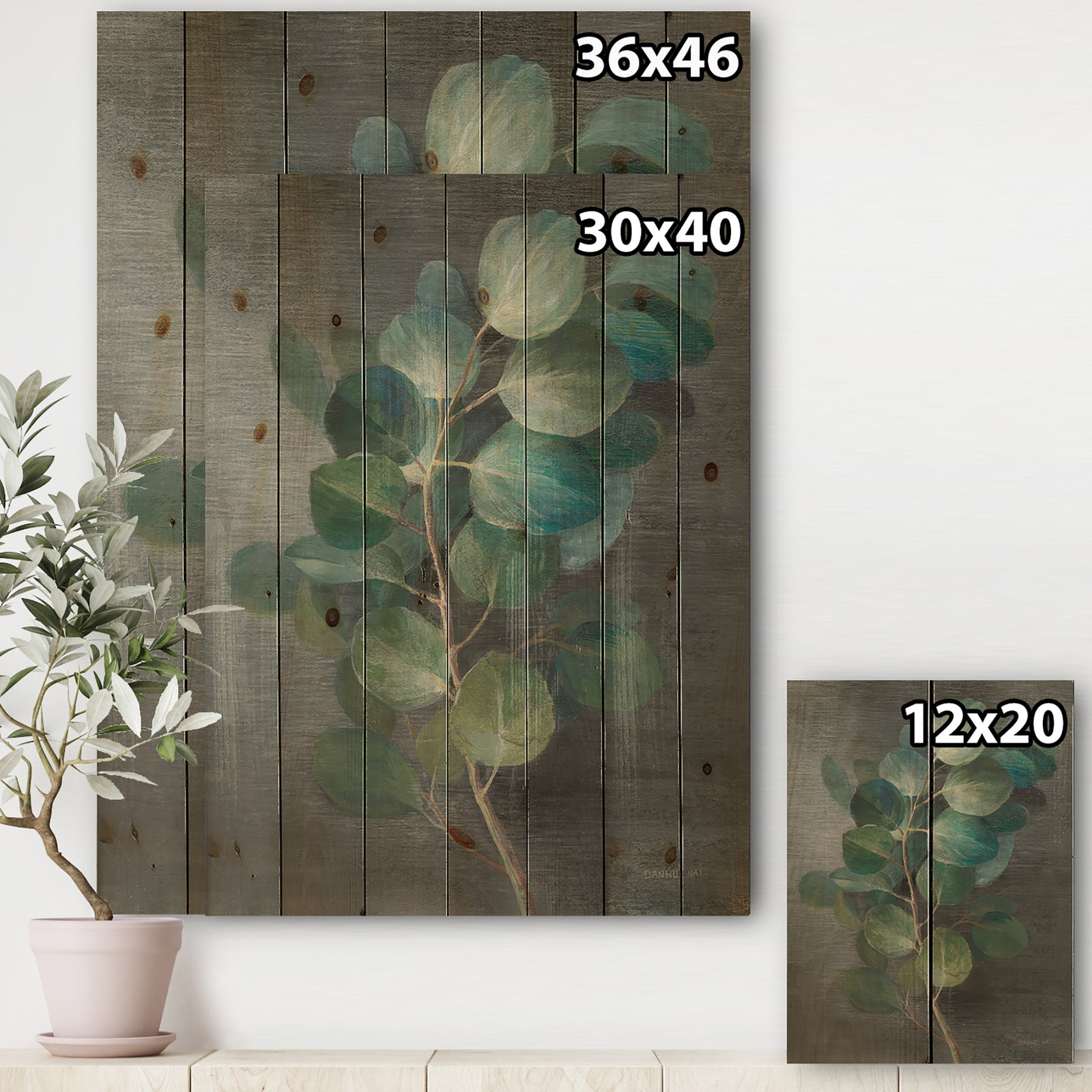 Fresh leaves I - Traditional Print on Natural Pine Wood