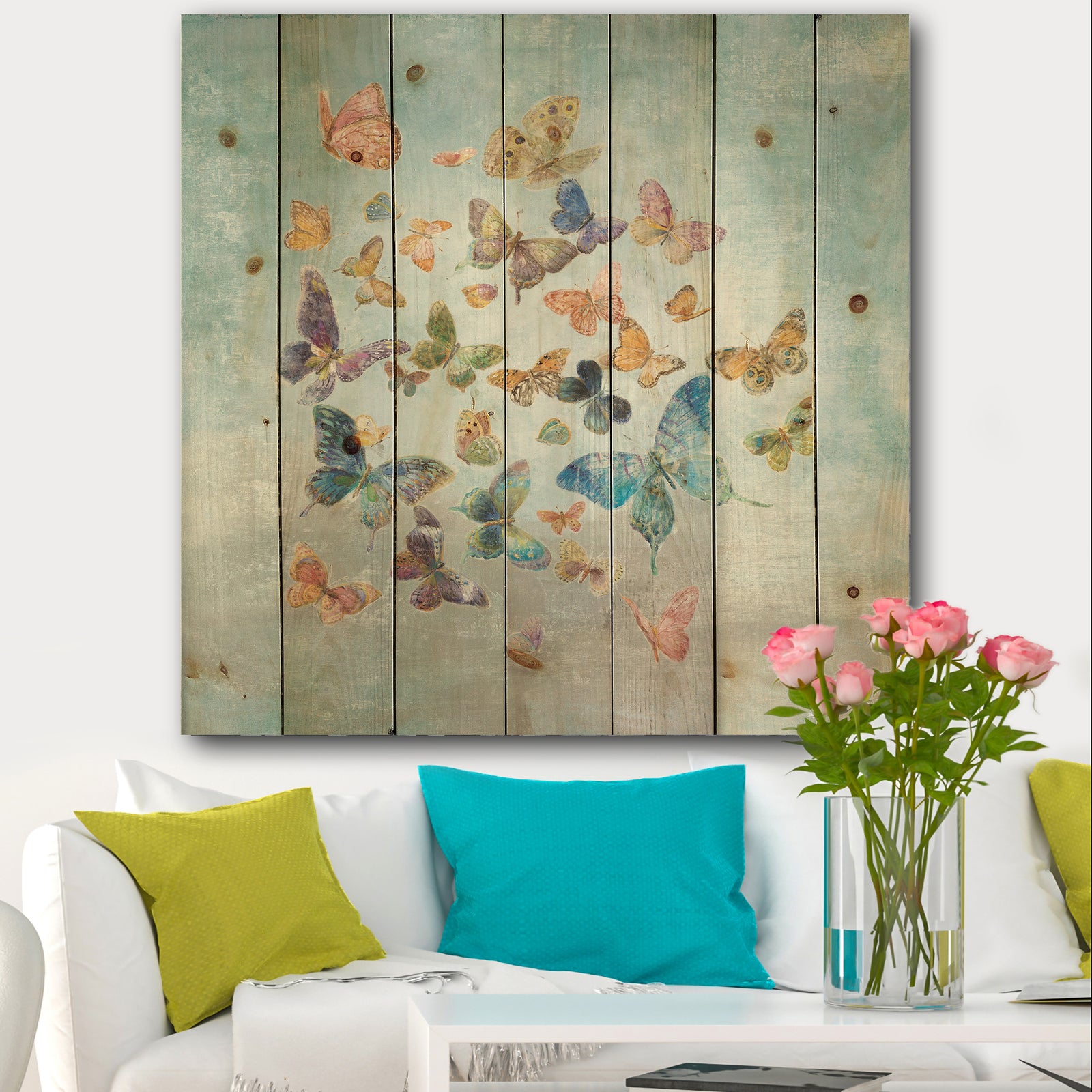 Butterflies Dancing I - Wildlife Print on Natural Pine Wood
