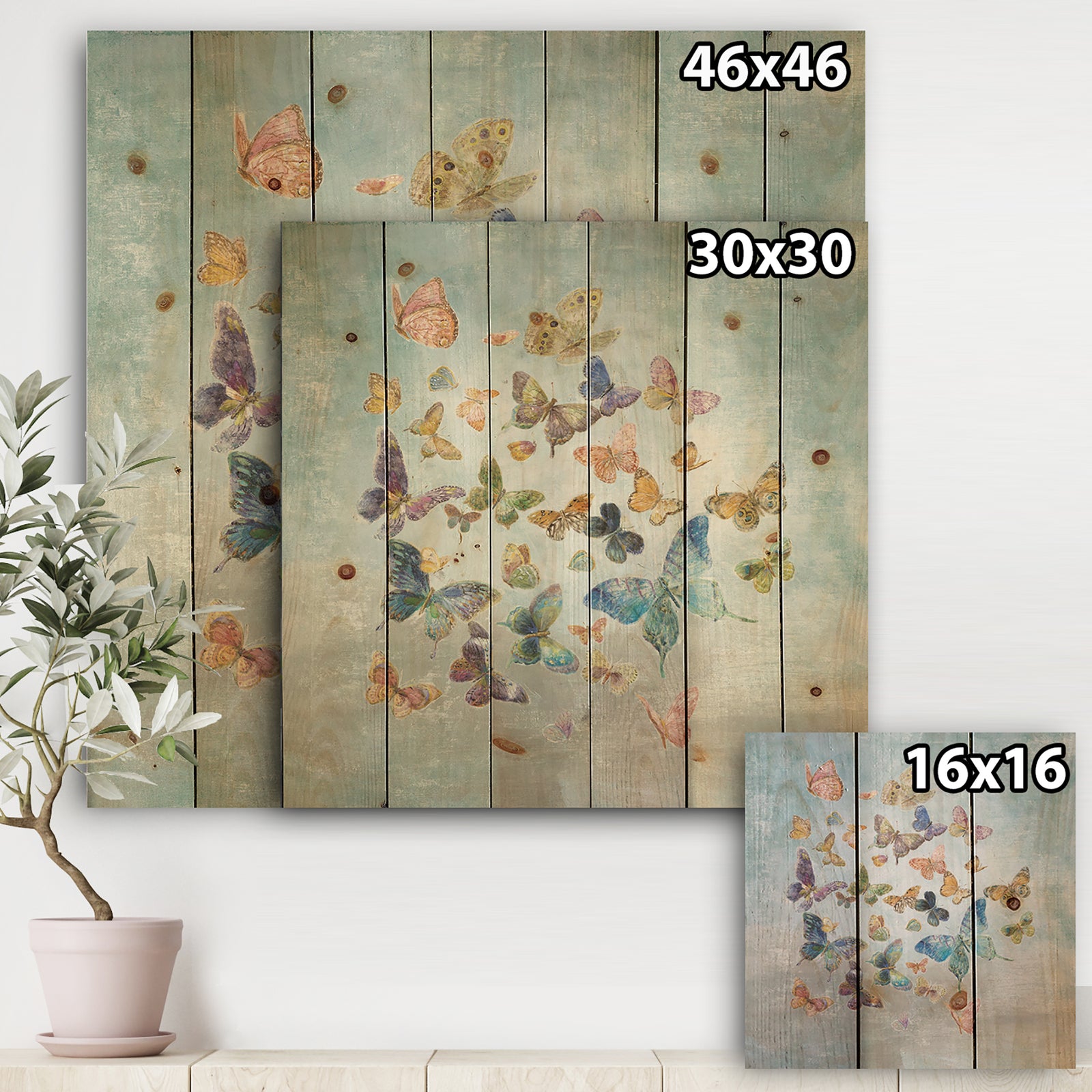 Butterflies Dancing I - Wildlife Print on Natural Pine Wood