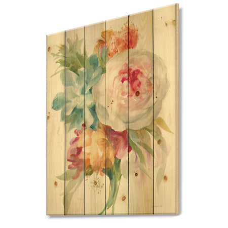 Multicolor French Bouquet II - Farmhouse Print on Natural Pine Wood