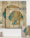 Coastal Pastel seashells I - Vintage Nautical Print on Natural Pine Wood