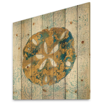 Coastal Pastel seashells II - Vintage Nautical Print on Natural Pine Wood