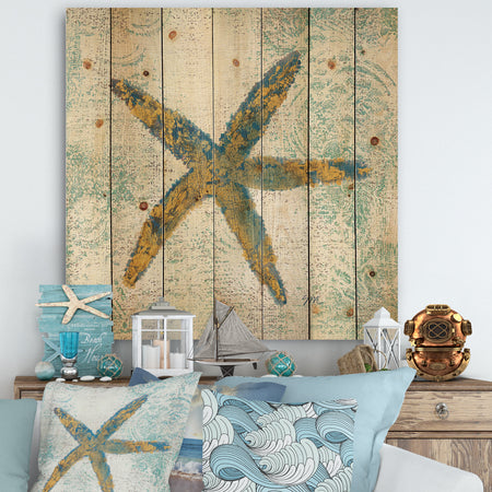 Coastal Pastel seashells III - Vintage Nautical Print on Natural Pine Wood