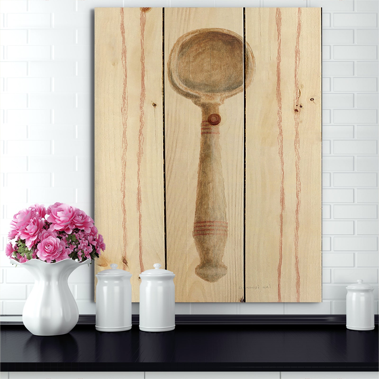 Farm Kitchen IV - Kitchen Print on Natural Pine Wood