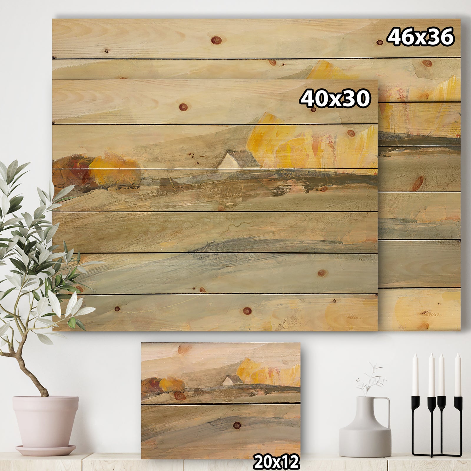 Orange Brown Farm House - Modern Farmhouse Print on Natural Pine Wood