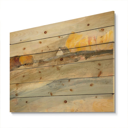 Orange Brown Farm House - Modern Farmhouse Print on Natural Pine Wood