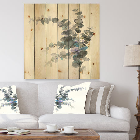 Grey Watercolor Flower III - Traditional Print on Natural Pine Wood