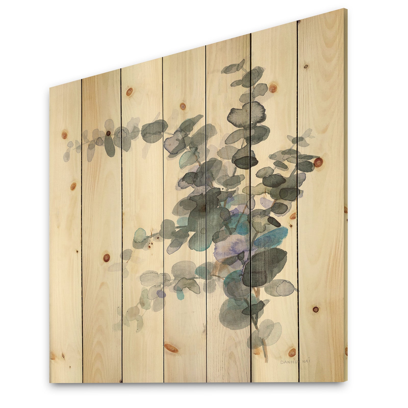 Grey Watercolor Flower III - Traditional Print on Natural Pine Wood