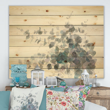 Grey Watercolor Flower II - Traditional Print on Natural Pine Wood